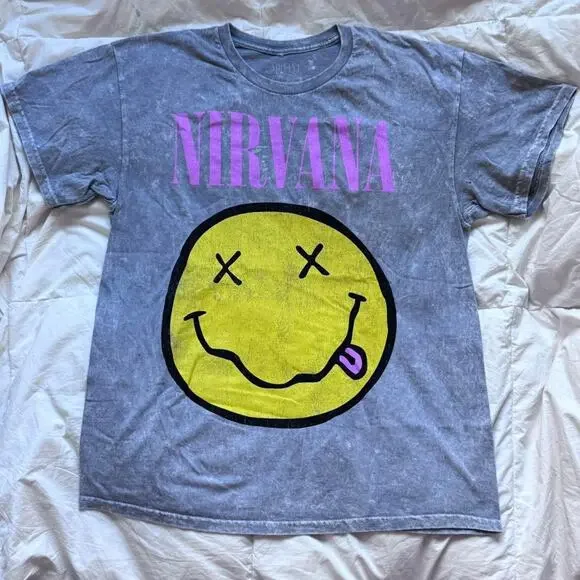 Nirvana smiley graphic band tee XL casual cotton alt grunge short sleeve emo - Picture 1 of 8